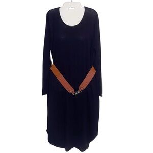 Nina Leonard Dress Womens XL Lennie Midi Sweater Belted Navy Blue Knit Coastal